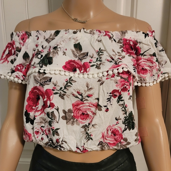 Ambiance Tops - Ambiance Floral Off-Shoulder Croptop